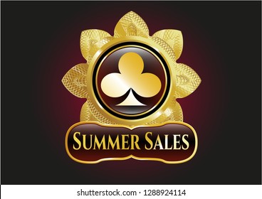  Gold badge or emblem with poker clover icon and Summer Sales text inside