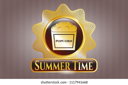  Gold badge or emblem with popcorn icon and Summer Time text inside