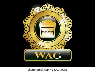  Gold badge or emblem with popcorn icon and Wag text inside