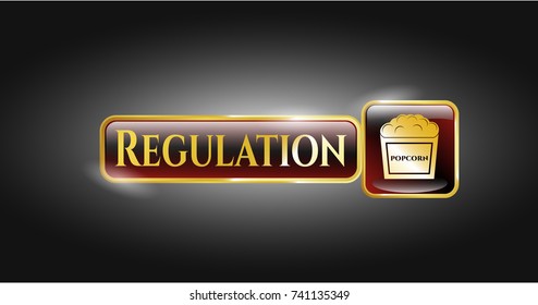  Gold badge or emblem with popcorn icon and Regulation text inside