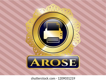  Gold badge or emblem with printer icon and Arose text inside