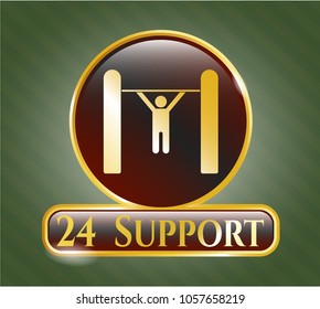  Gold badge or emblem with pull up icon and 24 Support text inside