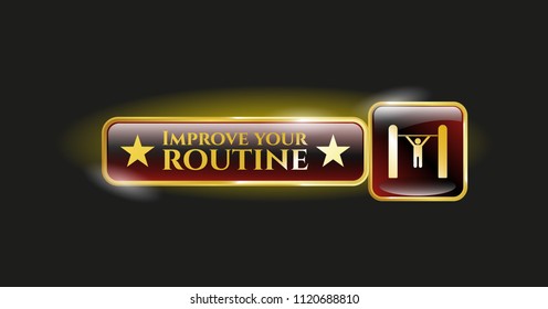  Gold badge or emblem with pull up icon and Improve your routine text inside