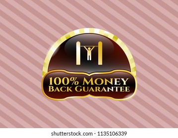  Gold badge or emblem with pull up icon and 100% Money Back Guarantee text inside