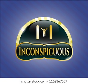  Gold badge or emblem with pull up icon and Inconspicuous text inside