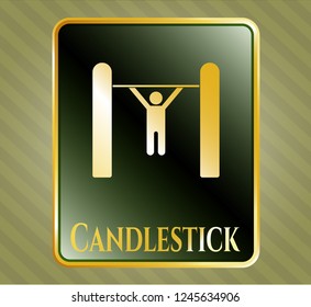  Gold badge or emblem with pull up icon and Candlestick text inside