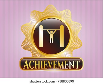  Gold badge or emblem with pull up icon and Achievement text inside