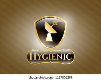  Gold badge or emblem with radar icon and Hygienic text inside
