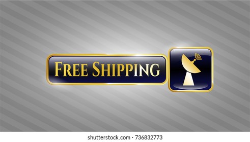  Gold badge or emblem with radar icon and Free Shipping text inside