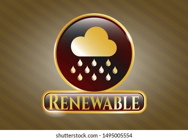  Gold badge or emblem with rain icon and Renewable text inside