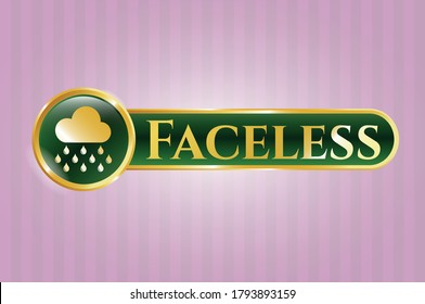 Gold badge or emblem with rain icon and Faceless text inside