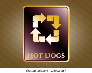  Gold badge or emblem with recycle icon and Hot Dogs text inside