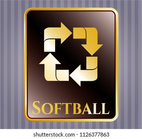  Gold badge or emblem with recycle icon and Softball text inside