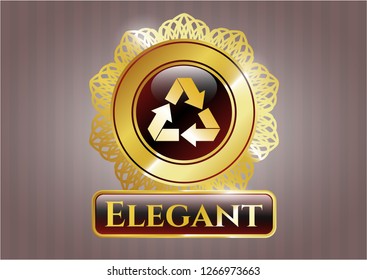  Gold badge or emblem with recycle icon and Elegant text inside