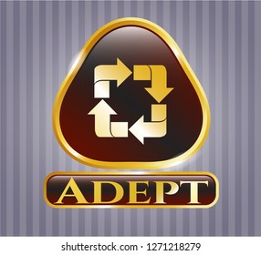  Gold badge or emblem with recycle icon and Adept text inside