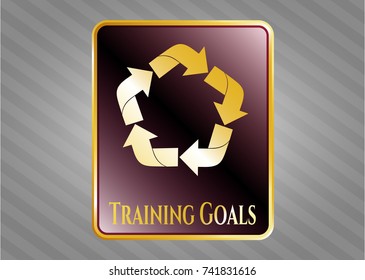  Gold badge or emblem with recycle icon and Training Goals text inside
