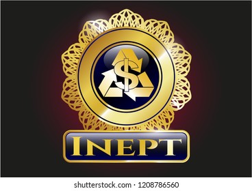  Gold badge or emblem with recycling business icon and Inept text inside