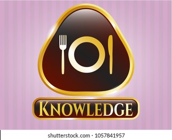  Gold badge or emblem with restaurant icon and Knowledge text inside