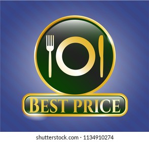 Gold badge or emblem with restaurant icon and Best Price text inside