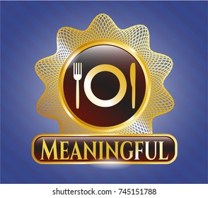  Gold badge or emblem with restaurant icon and Meaningful text inside