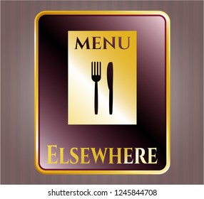  Gold badge or emblem with restaurant menu icon and Elsewhere text inside