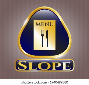 Gold badge or emblem with restaurant menu icon and Slope text inside