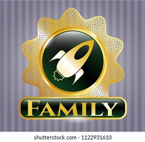  Gold badge or emblem with rocket icon and Family text inside