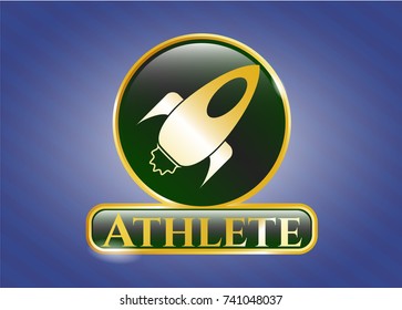  Gold badge or emblem with rocket icon and Athlete text inside