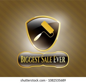  Gold badge or emblem with roller brush icon and Biggest Sale Ever text inside
