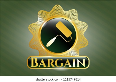  Gold badge or emblem with roller brush icon and Bargain text inside