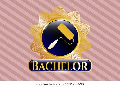  Gold badge or emblem with roller brush icon and Bachelor text inside