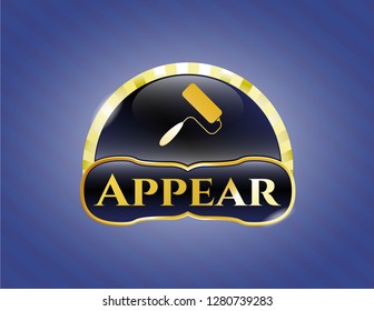  Gold badge or emblem with roller brush icon and Appear text inside