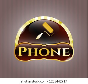  Gold badge or emblem with roller brush icon and Phone text inside