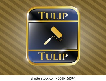  Gold badge or emblem with roller brush icon and Tulip text inside