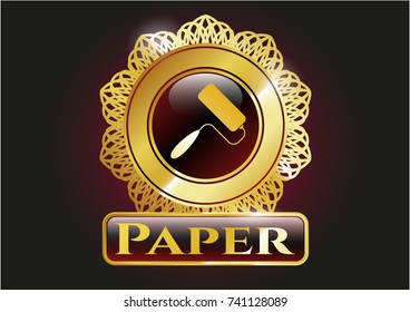  Gold badge or emblem with roller brush icon and Paper text inside