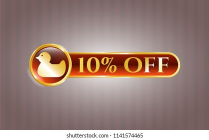  Gold badge or emblem with rubber duck icon and 10% Off text inside