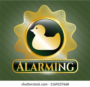  Gold badge or emblem with rubber duck icon and Alarming text inside