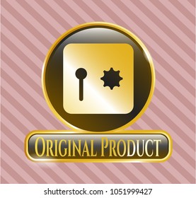  Gold Badge Or Emblem With Safe, Safety Deposit Box Icon And Original Product Text Inside