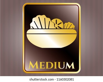  Gold badge or emblem with salad icon and Medium text inside