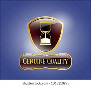 Gold badge or emblem with sand clock icon and Genuine Quality text inside