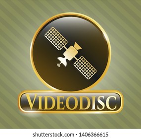  Gold badge or emblem with satelite icon and Videodisc text inside