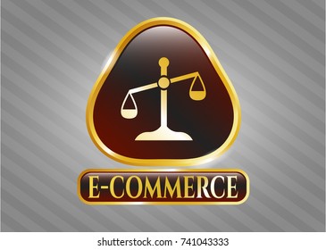  Gold badge or emblem with scale icon and e-commerce text inside