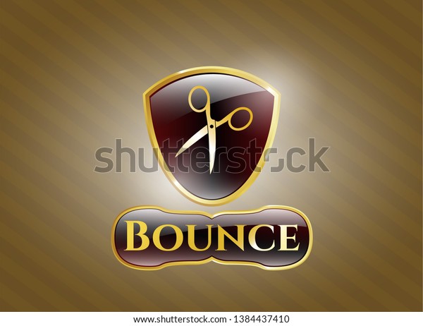  Gold badge or emblem with scissors icon and\
Bounce text inside