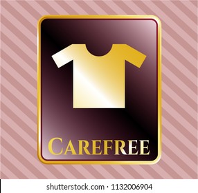  Gold badge or emblem with shirt icon and Carefree text inside
