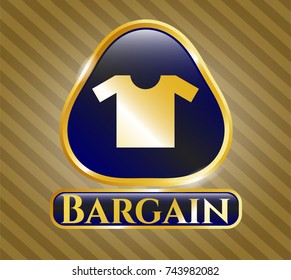  Gold badge or emblem with shirt icon and Bargain text inside