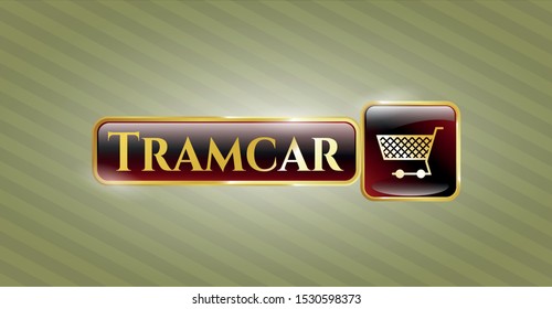 Gold badge or emblem with shopping cart icon and Tramcar text inside