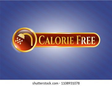   Gold badge or emblem with shower icon and Calorie Free text inside