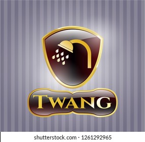  Gold badge or emblem with shower icon and Twang text inside