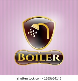  Gold badge or emblem with shower icon and Boiler text inside