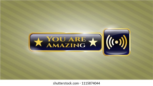  Gold badge or emblem with signal icon and You are Amazing text inside